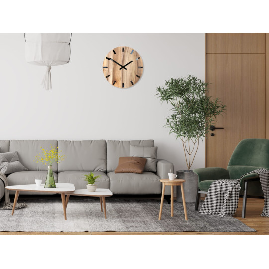 Ceas de perete simplu, nuc negru, 33 cm