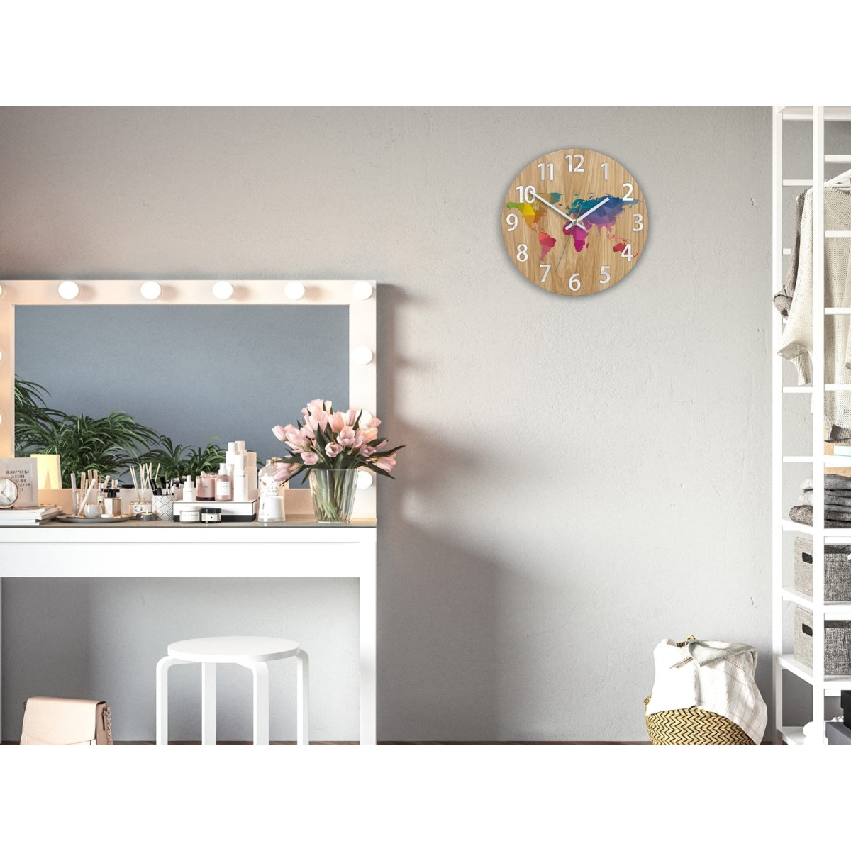 Ceasuri din lemn cu hartă a lumii și cifre de 33 cm