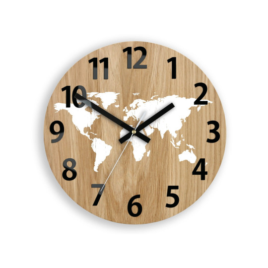 Ceasuri din lemn hartă mondială alb-negru 33 cm