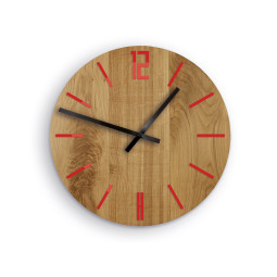 Ceas de perete din lemn Carlo, roșu, 40 cm