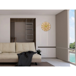 Ceas de perete din stejar SIMPLE - alb/galben 33 cm