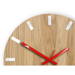 Ceas de perete din stejar SIMPLE - alb/roșu 33 cm