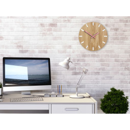 Ceas de perete din stejar SIMPLE - alb/roz 33 cm