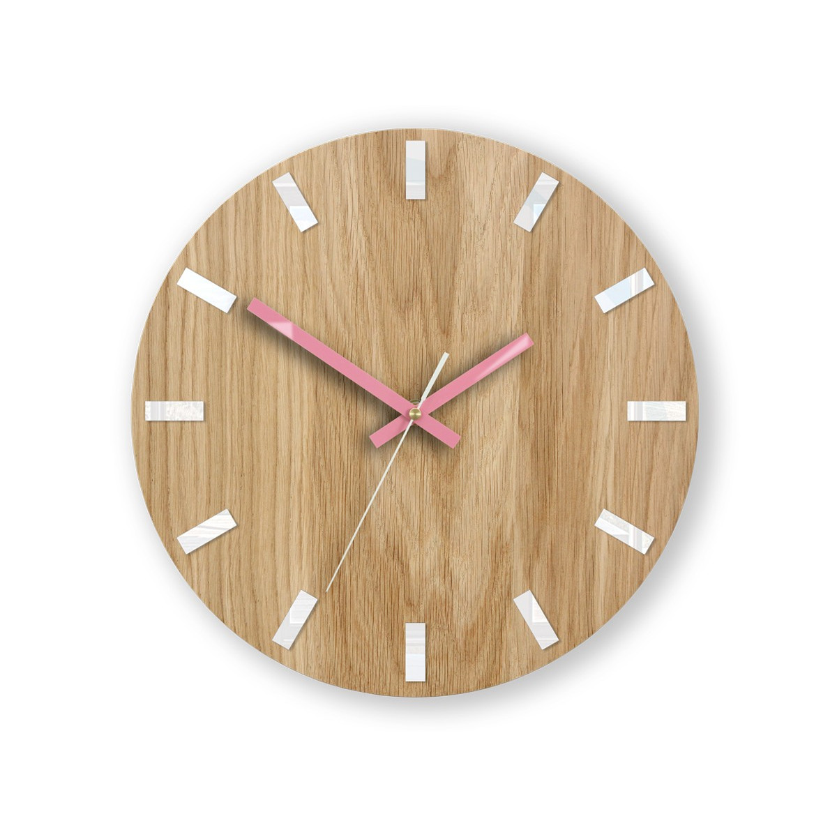 Ceas de perete din stejar SIMPLE - alb/roz 33 cm