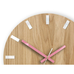 Ceas de perete din stejar SIMPLE - alb/roz 33 cm