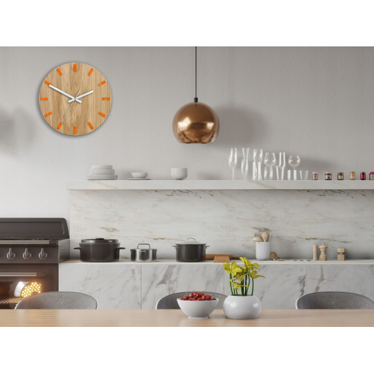 Ceasuri de perete din stejar SIMPLE - portocaliu/alb 33 cm