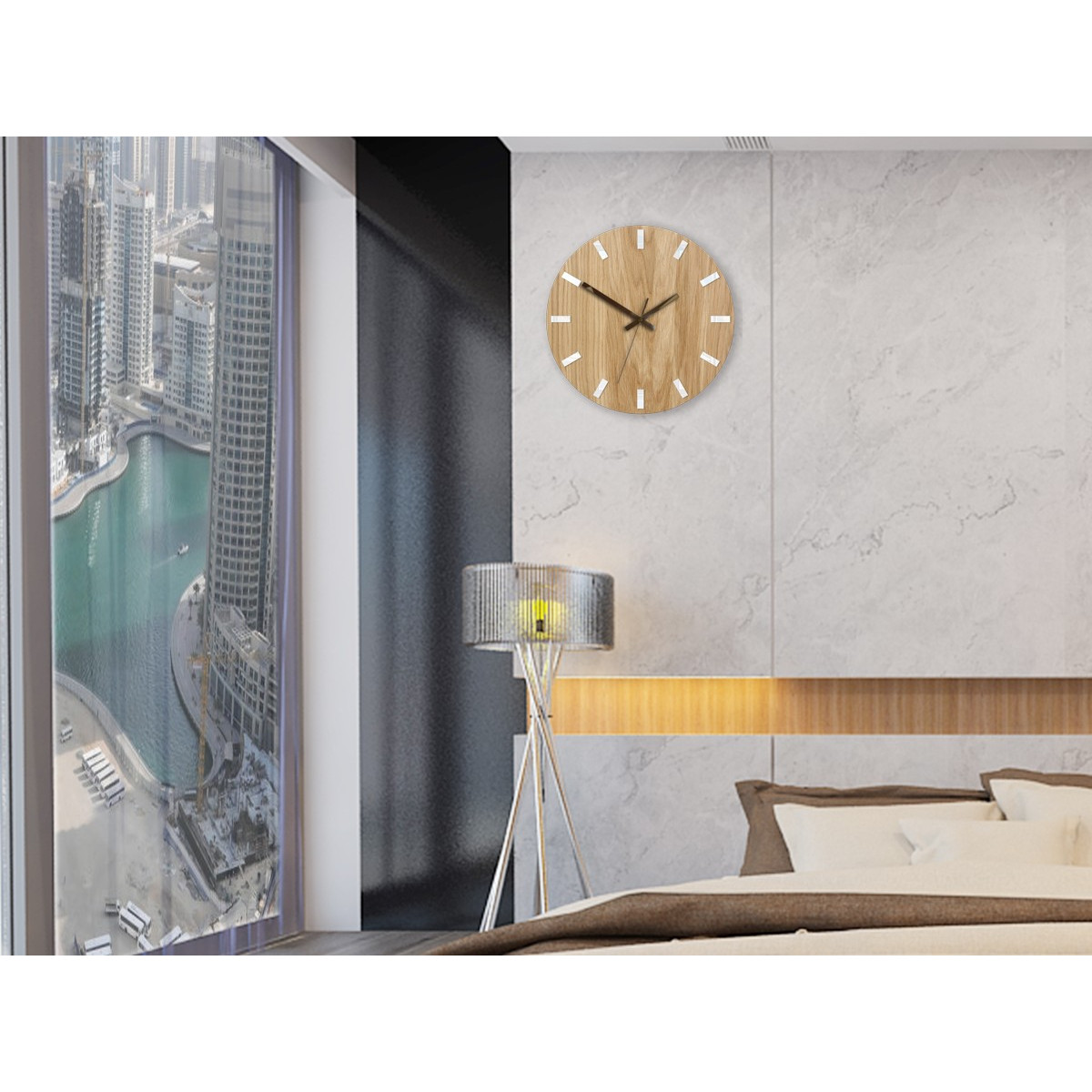 Ceasuri de perete din stejar SIMPLE - alb/maro 33 cm