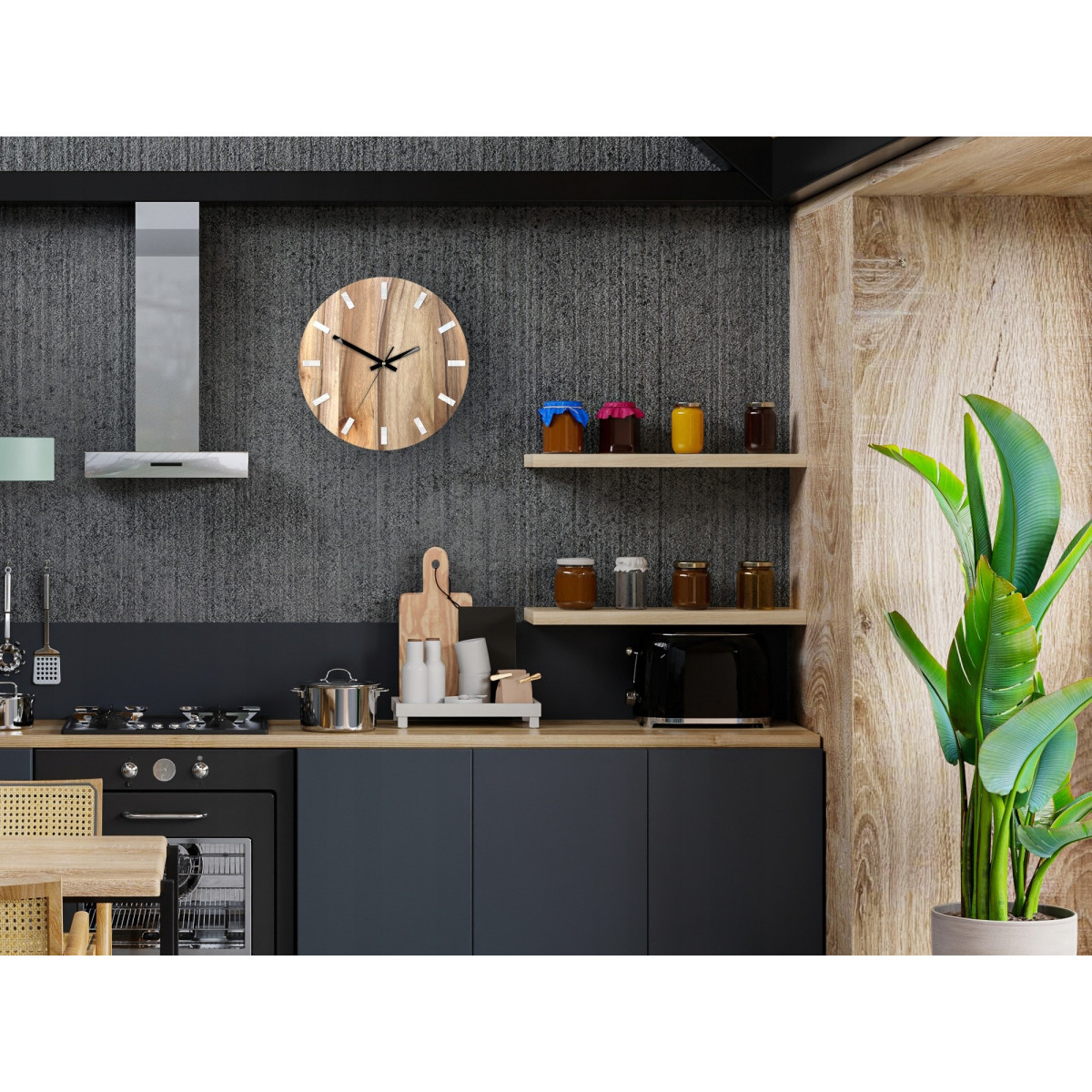 Ceasuri din lemn de nuc SIMPLE - alb/negru 33 cm