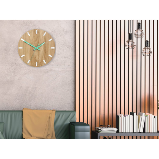 Ceas de perete din stejar SIMPLE - mint 33 cm