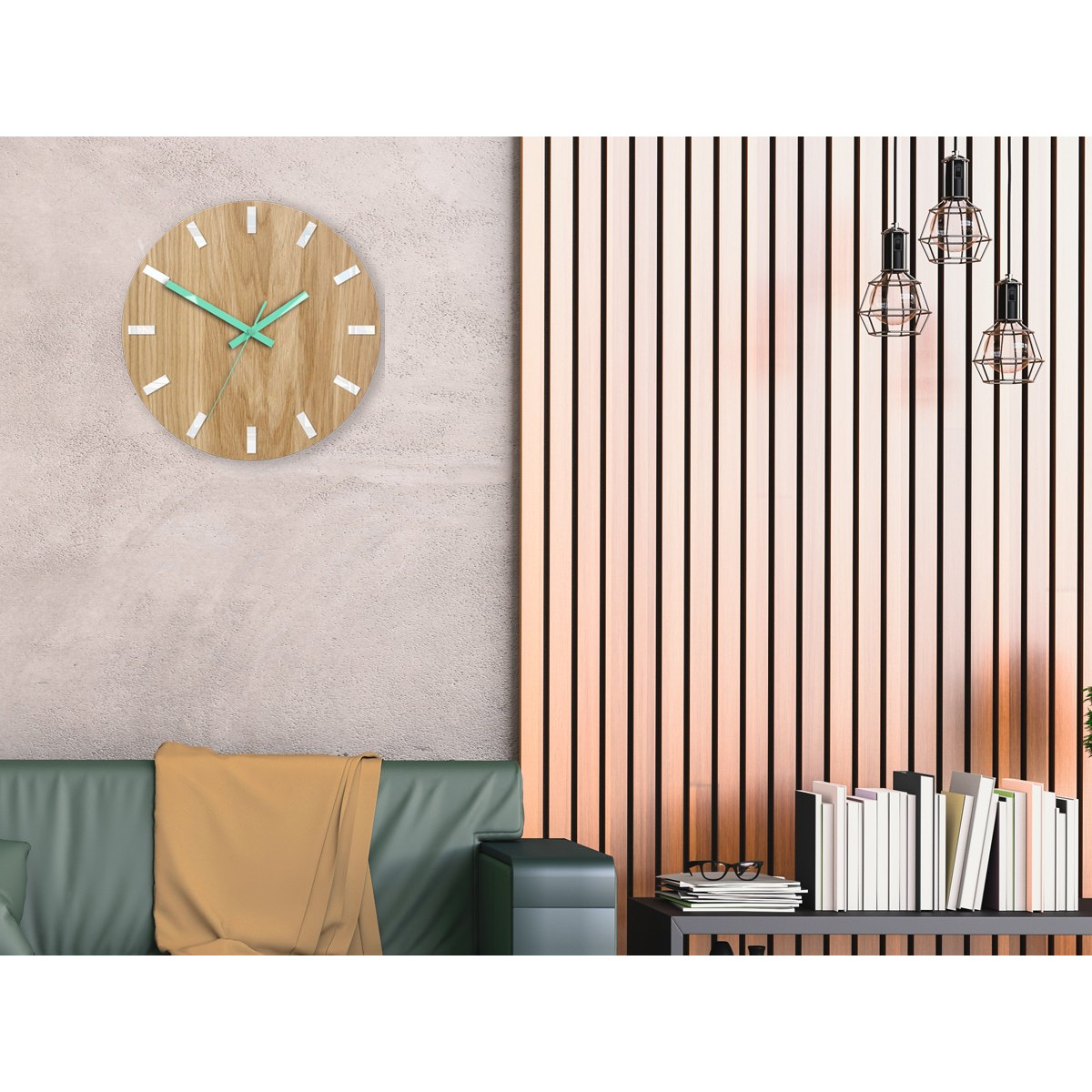 Ceas de perete din stejar SIMPLE - mint 33 cm