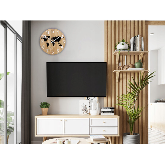 Ceas de perete HARTA LUMII CU CIFRE - NEGRU tăcut 33 cm