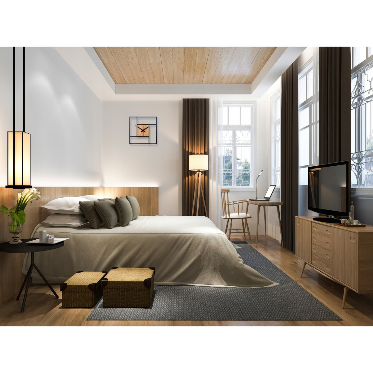 Ceasuri pătrate din lemn cu metal Retro 33 cm