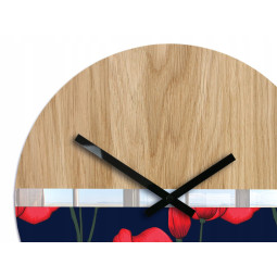 CEASURI DE PERETE din lemn cu motiv Maci sălbatici SILENT 33 CM