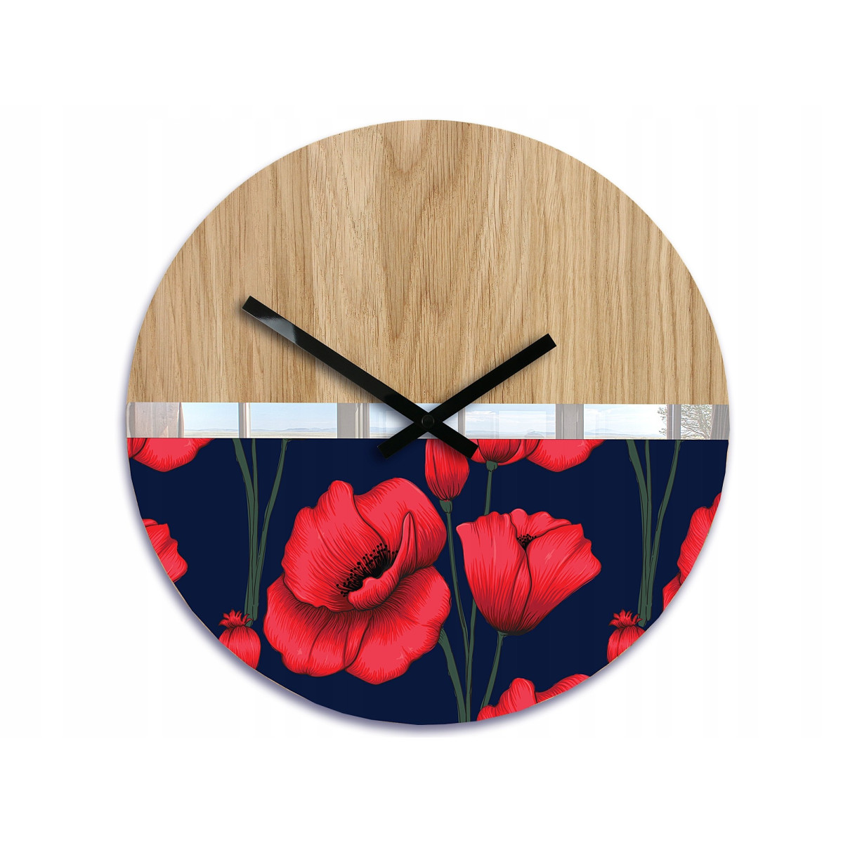 CEASURI DE PERETE din lemn cu motiv Maci sălbatici SILENT 33 CM