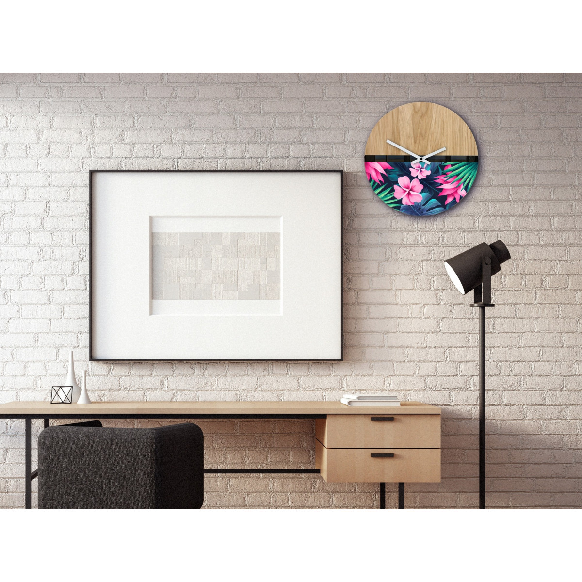 CEAS DE PERETE DIN Lemn cu Motiv Floral SILENT 33 CM