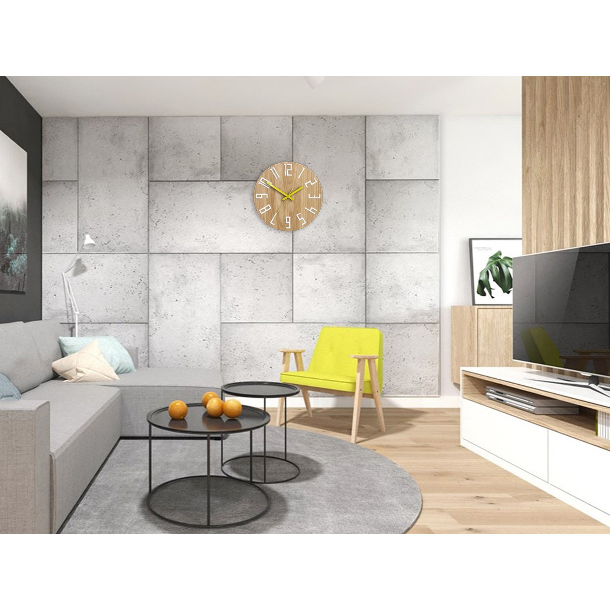 Ceasuri de perete din lemn SLIM unice galbene 33 cm