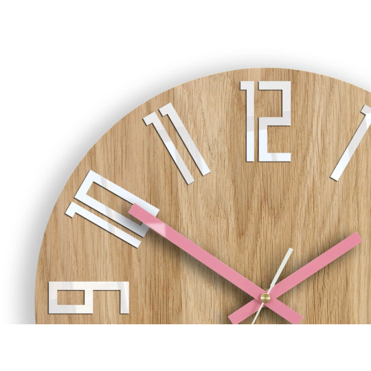 Ceas de perete din lemn clasic SLIM roz de 33 cm