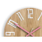 Ceas de perete din lemn clasic SLIM roz de 33 cm