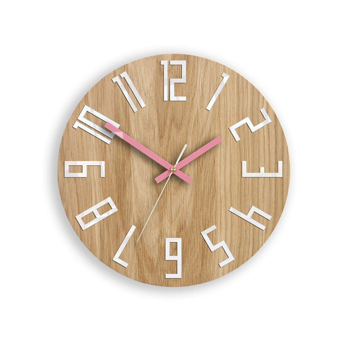 Ceas de perete din lemn clasic SLIM roz de 33 cm