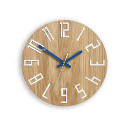 Cadran de perete din lemn modern SLIM albastru 33 cm