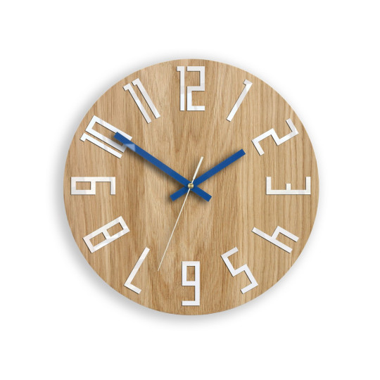 Cadran de perete din lemn modern SLIM albastru 33 cm