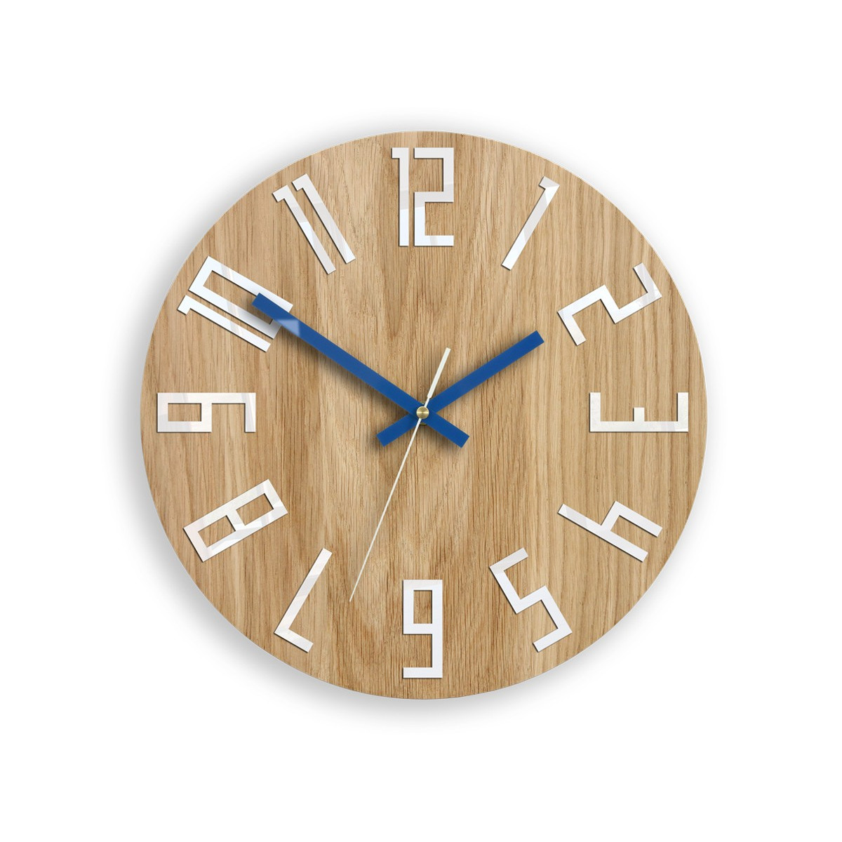 Cadran de perete din lemn modern SLIM albastru 33 cm