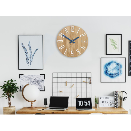 Cadran de perete din lemn modern SLIM albastru 33 cm