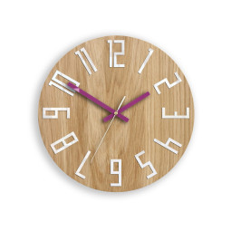 Ceas de perete din lemn SLIM violet 33 cm