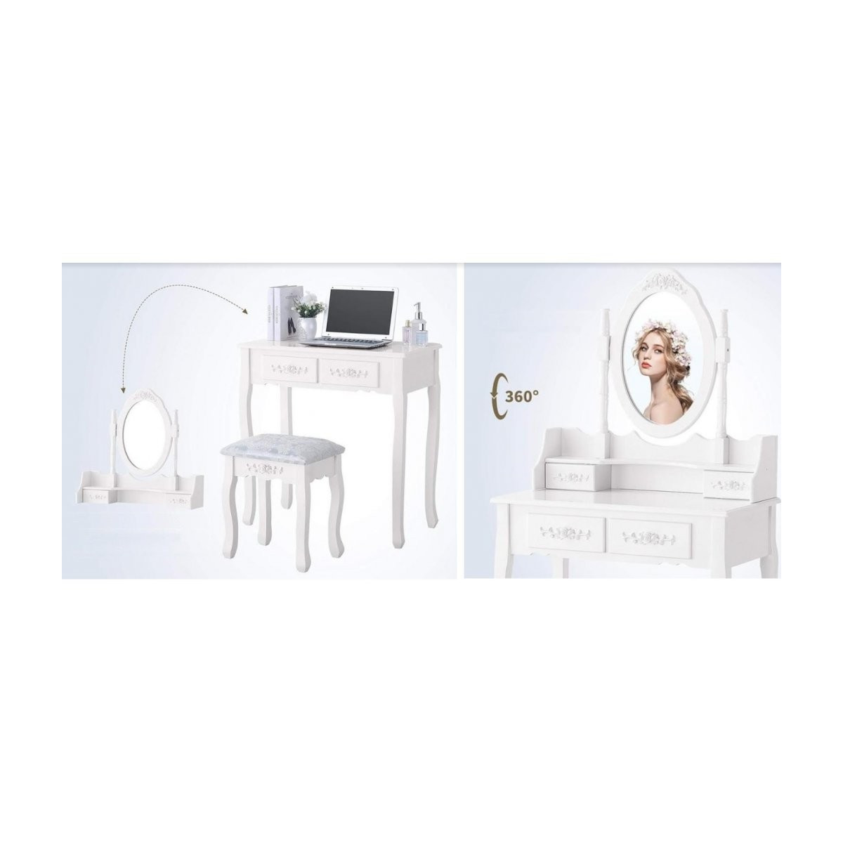 Masa toaletă de calitate cu scaun în culoarea albă