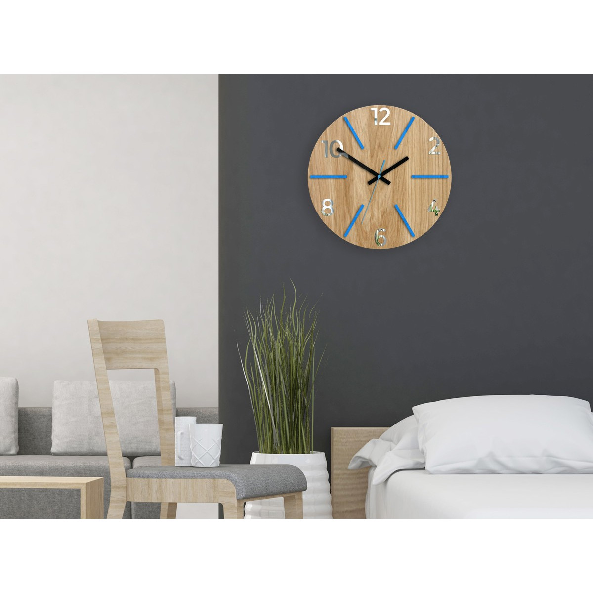 Ceasuri din lemn atemporale AKSEL MIRROR - albastru 33 cm