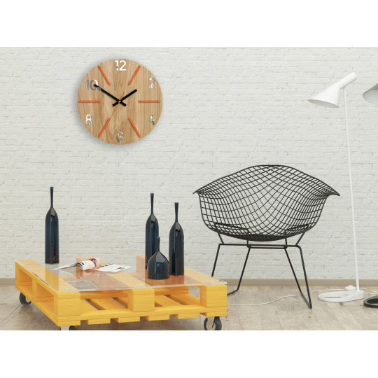 Ceasuri din lemn atemporale AKSEL MIRROR - portocalie 33 cm