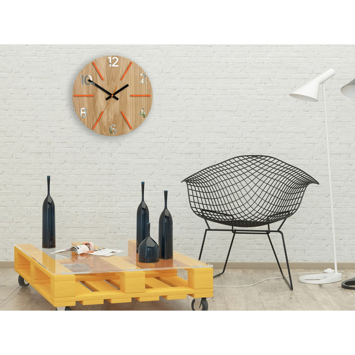 Ceasuri din lemn atemporale AKSEL MIRROR - portocalie 33 cm