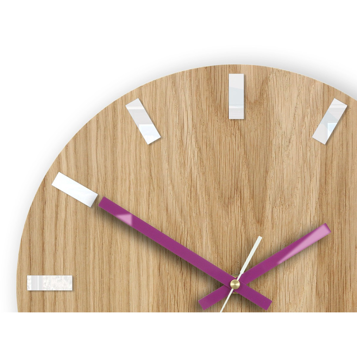 Ceas de perete din lemn SLIM alb și violet 33 cm