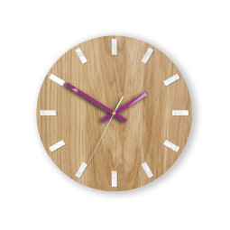 Ceas de perete din lemn SLIM alb și violet 33 cm