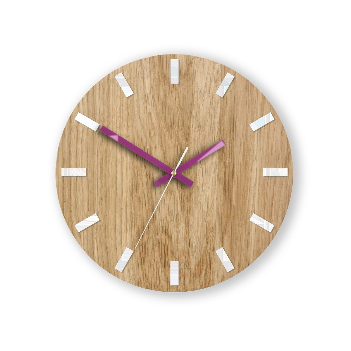 Ceas de perete din lemn SLIM alb și violet 33 cm