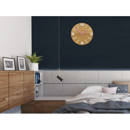 Ceasuri din lemn moderne ARABIC - alb/roz 33 cm