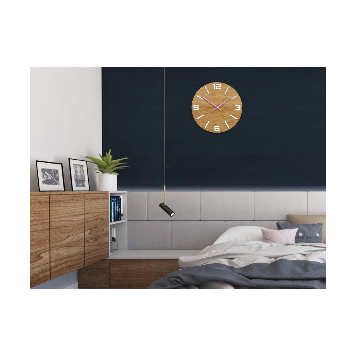 Ceasuri din lemn moderne ARABIC - alb/roz 33 cm