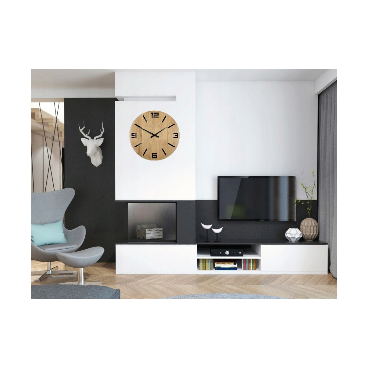 Ceas de perete rustic din lemn frumos de 49 cm