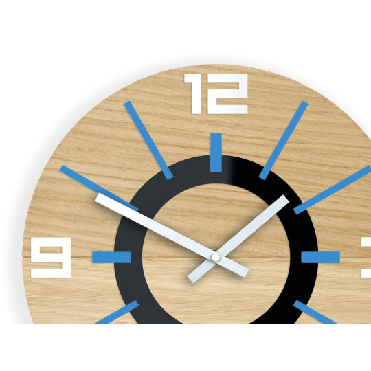 Ceas de perete din stejar de calitate ALLADYN - albastru 33 cm