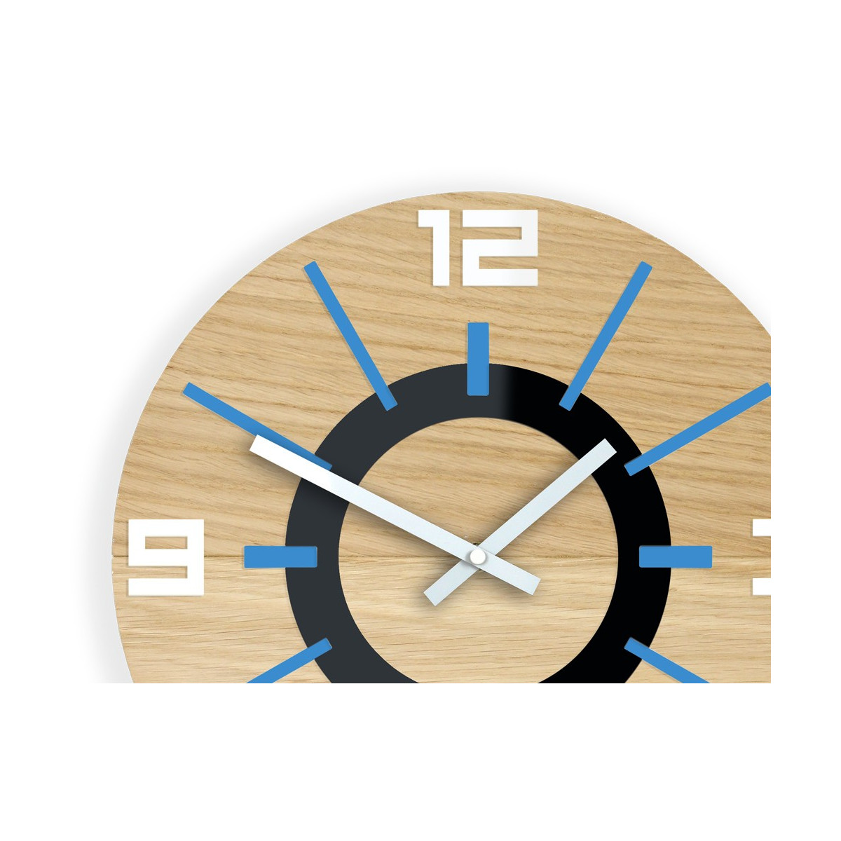 Ceas de perete din stejar de calitate ALLADYN - albastru 33 cm