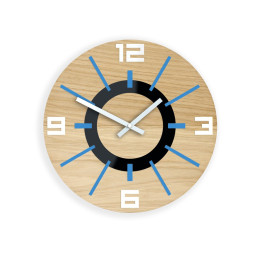 Ceas de perete din stejar de calitate ALLADYN - albastru 33 cm