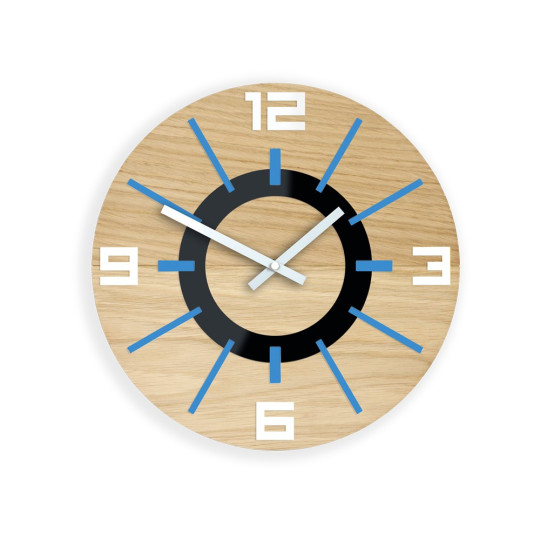Ceas de perete din stejar de calitate ALLADYN - albastru 33 cm