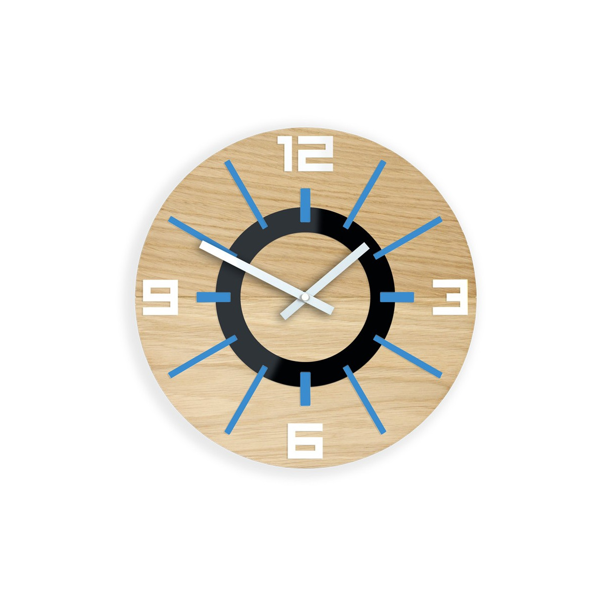 Ceas de perete din stejar de calitate ALLADYN - albastru 33 cm