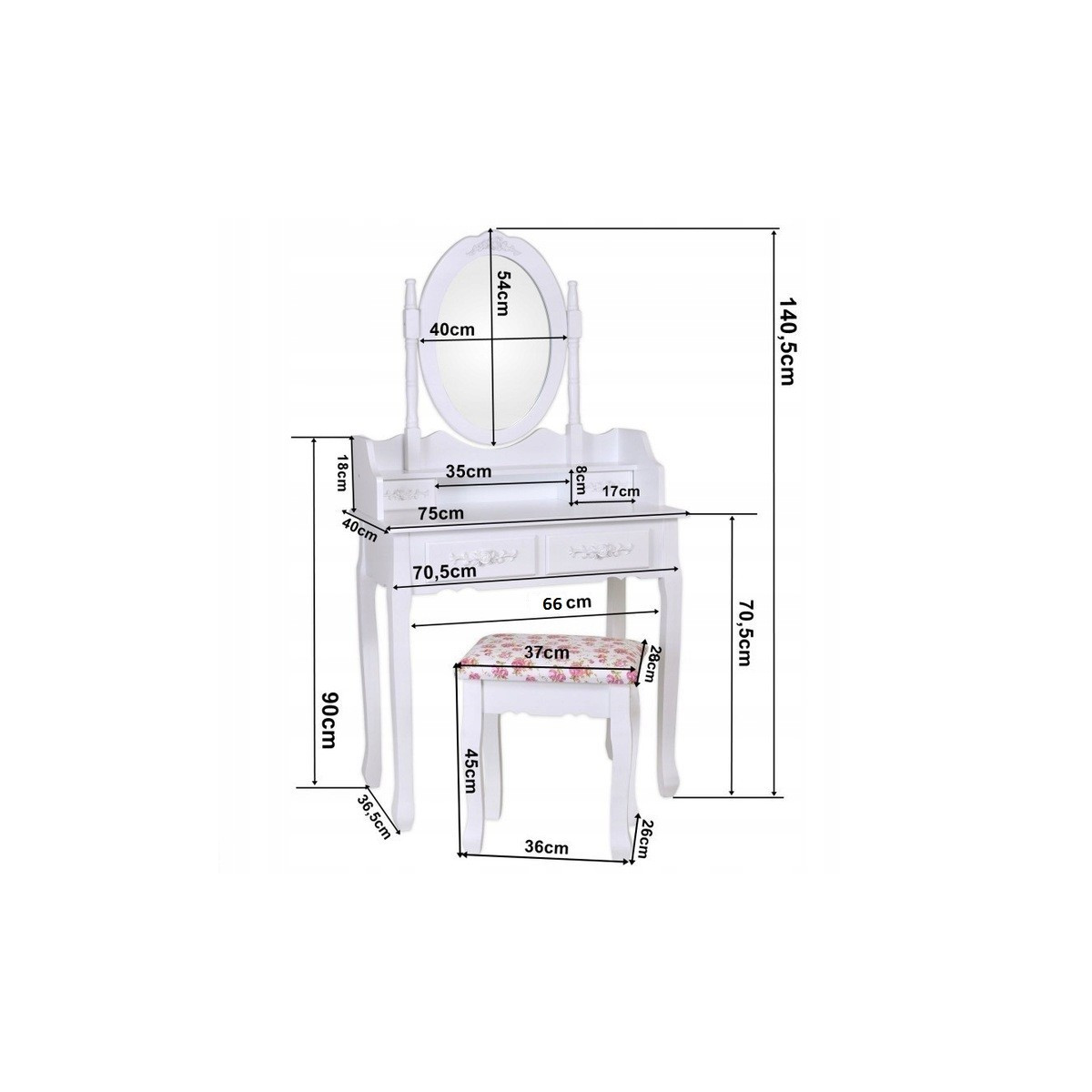 Masa toaletă de calitate cu scaun în culoarea albă