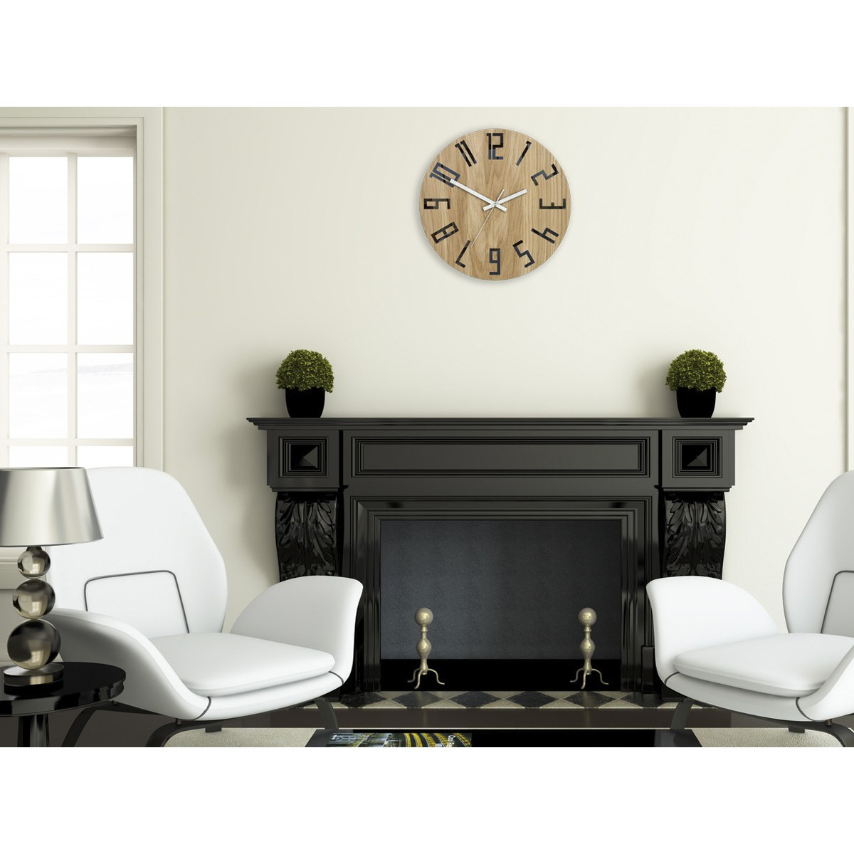 Ceas de perete din stejar SLIM - negru/alb 33 cm