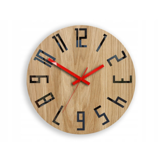 Ceas de perete din stejar SLIM - negru/roșu 33 cm