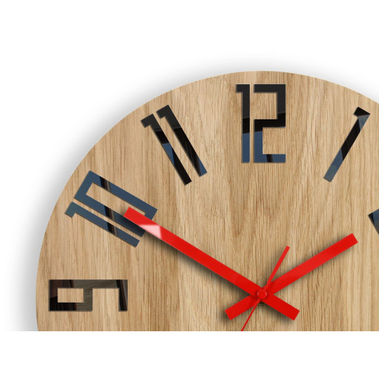 Ceas de perete din stejar SLIM - negru/roșu 33 cm