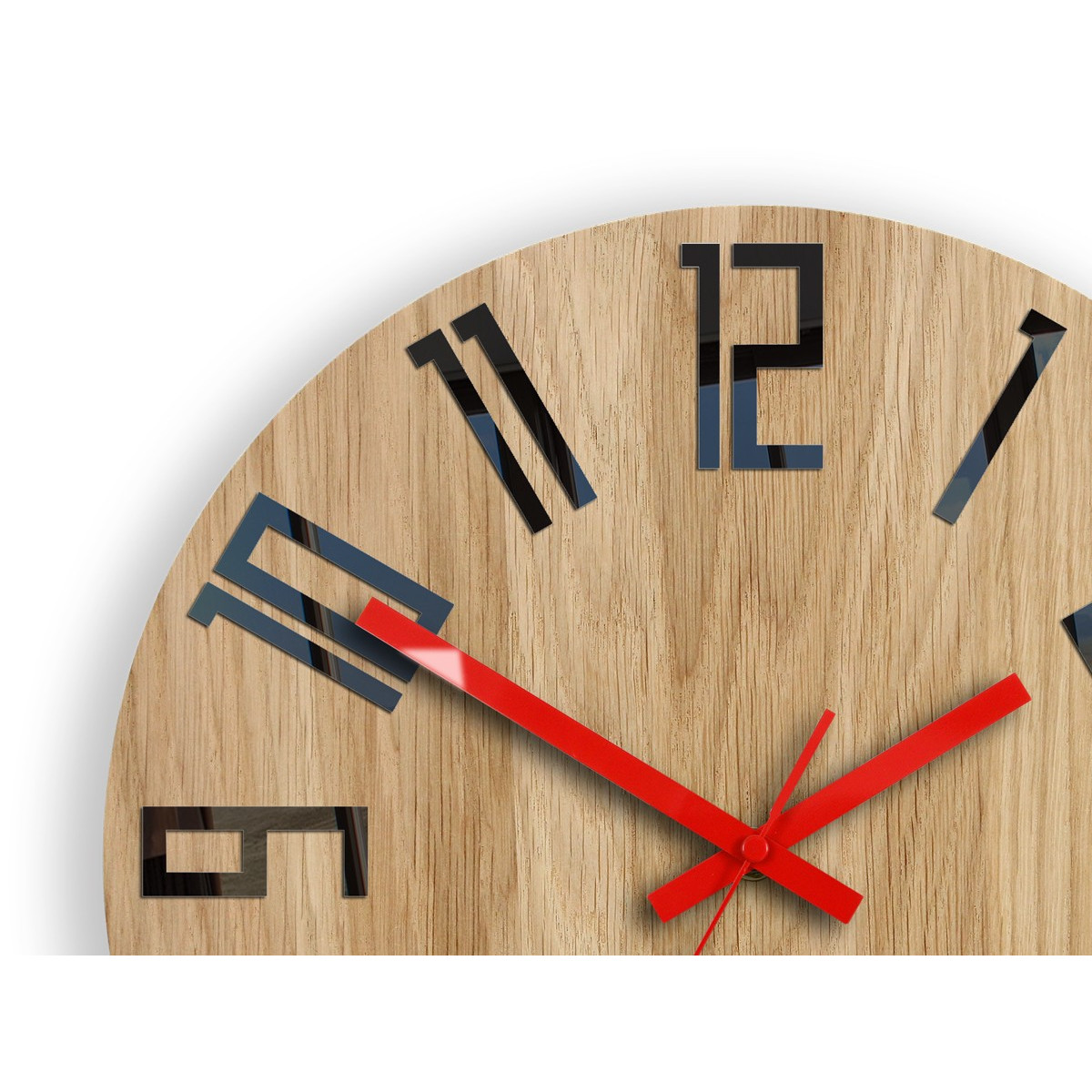 Ceas de perete din stejar SLIM - negru/roșu 33 cm