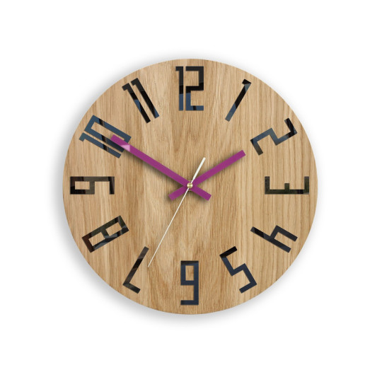 Ceas de perete din stejar SLIM - negru/vișiniu 33 cm