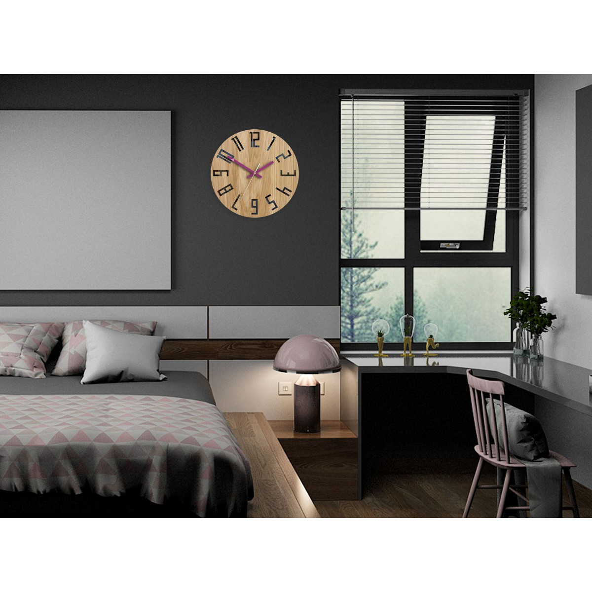 Ceas de perete din stejar SLIM - negru/vișiniu 33 cm